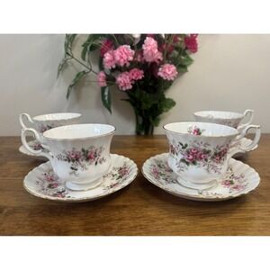 Royal Albert Lavender Rose Bone China Teacups And‎ Saucers Set Of 4